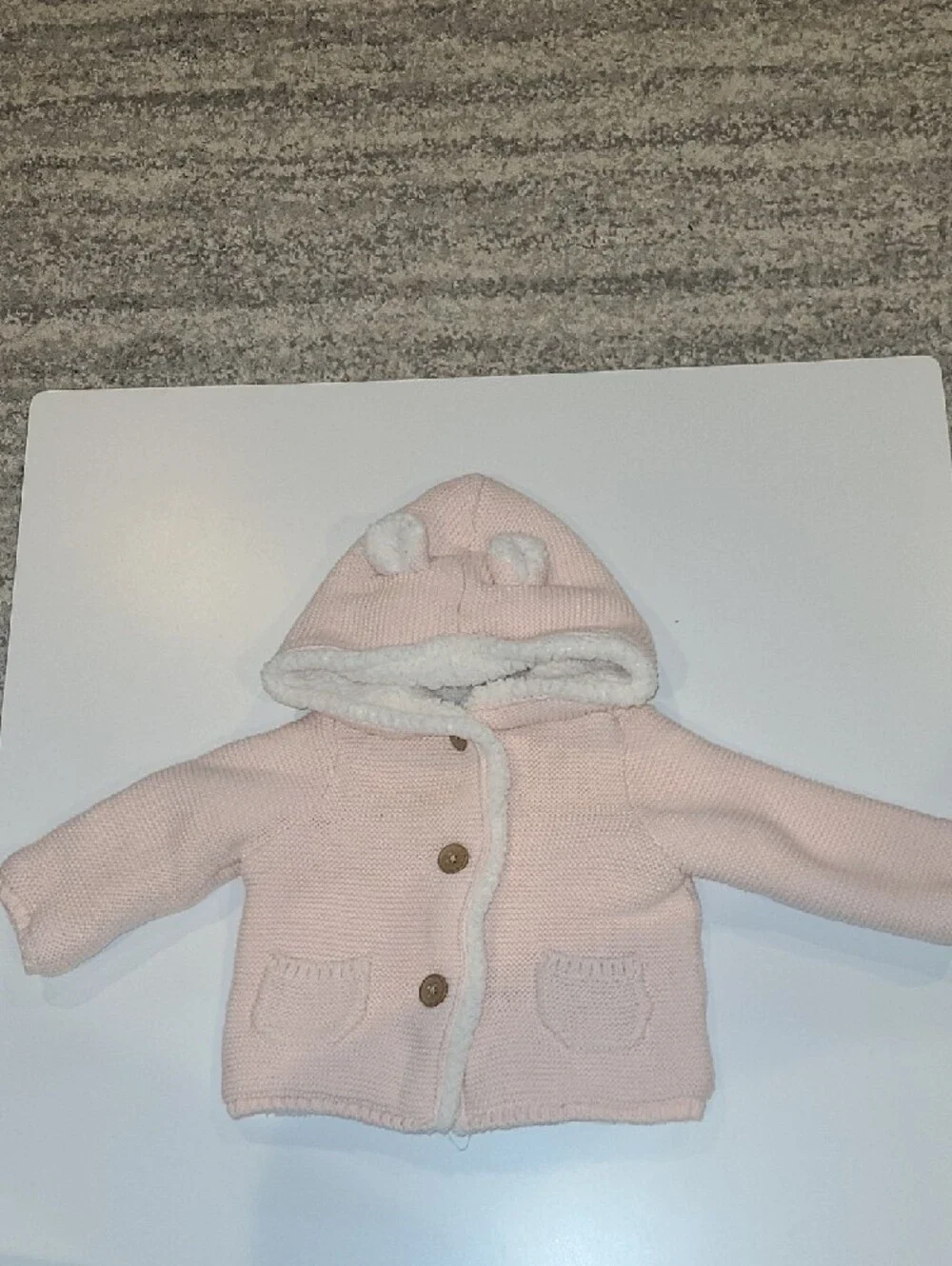 Carter's Light Pink Knit Hooded Jacket with Sherpa Lining Size 6 Months